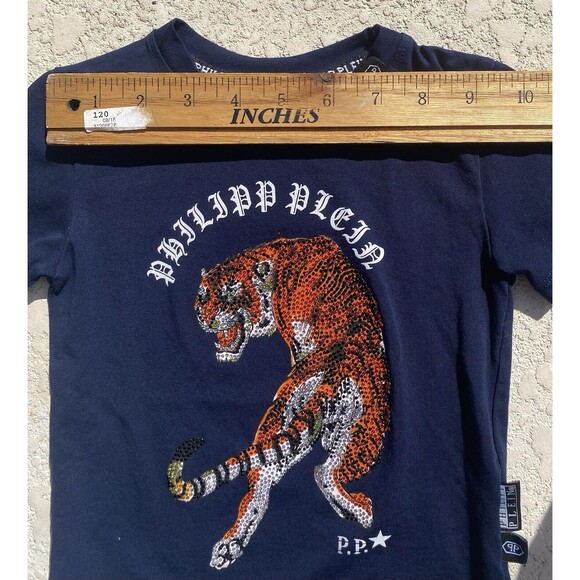 Philipp Plein T-shirt Blue Rhinestone Tiger Boys Size 2 Years 2T 12-24 Months - Picture 10 of 12